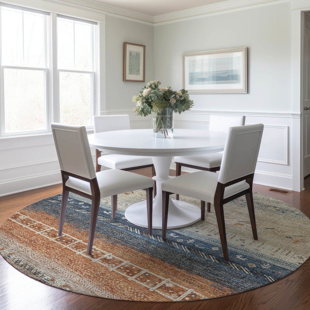 Indoor/Outdoor Karaj Brown 8' x 8' Round Rug. Picture 5