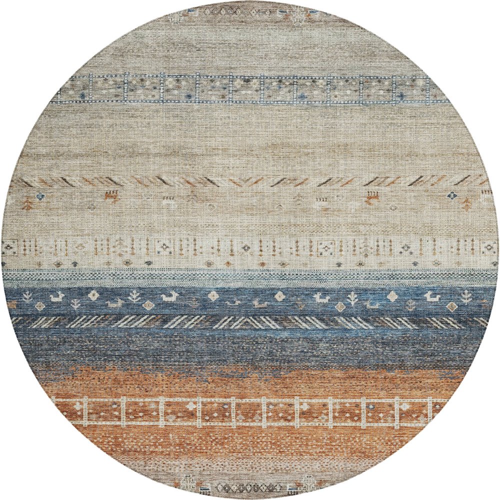 Indoor/Outdoor Karaj Brown 8' x 8' Round Rug. Picture 1