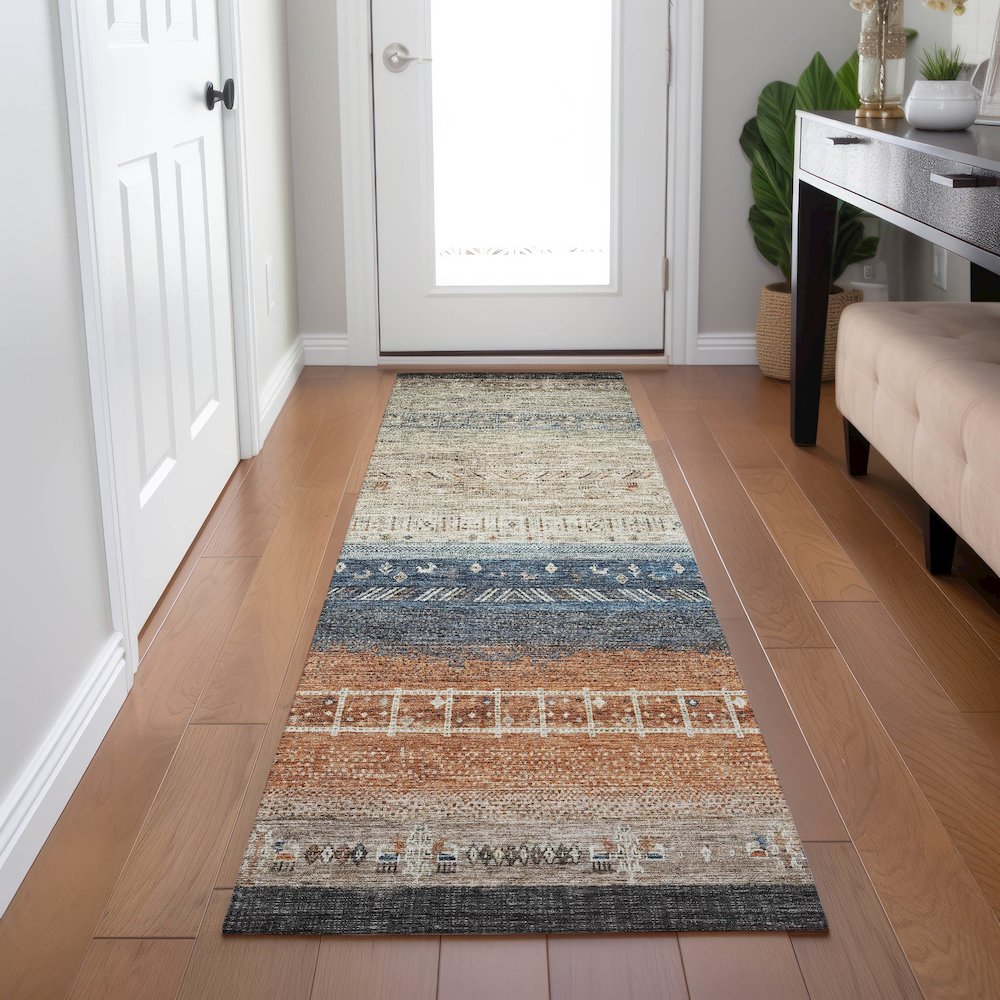 Indoor/Outdoor Karaj Brown 2'3" x 7'6" Runner Rug. Picture 5