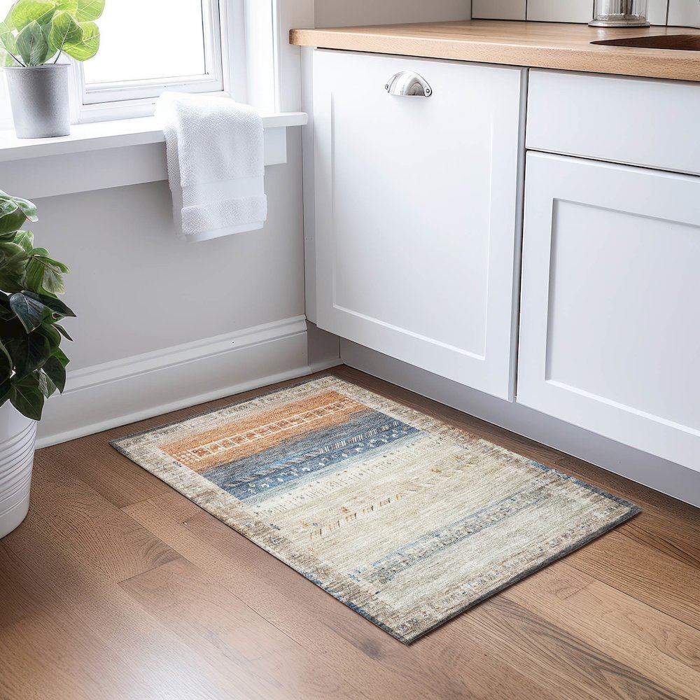 Indoor/Outdoor Karaj Brown 1'8" x 2'6" Rug. Picture 5