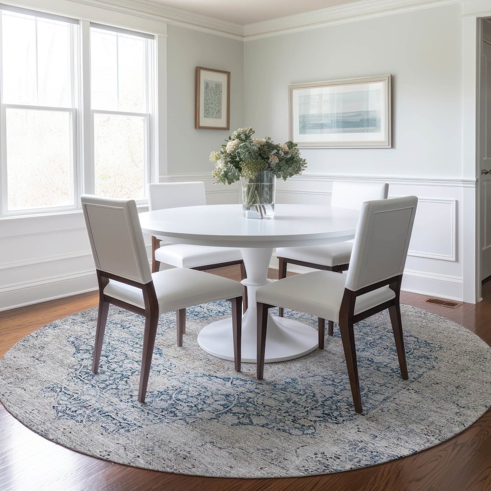 Indoor/Outdoor Karaj Blue 8' x 8' Round Rug. Picture 5