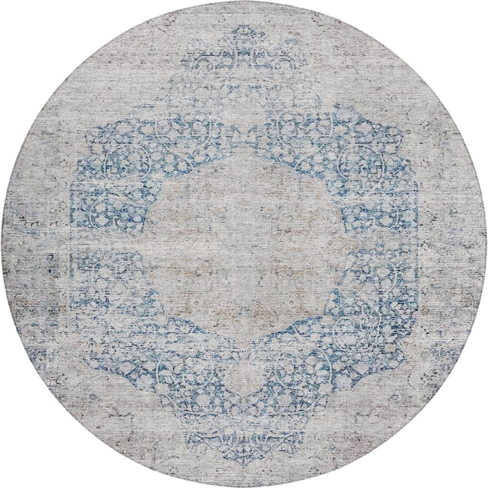 Indoor/Outdoor Karaj Blue 8' x 8' Round Rug. Picture 1