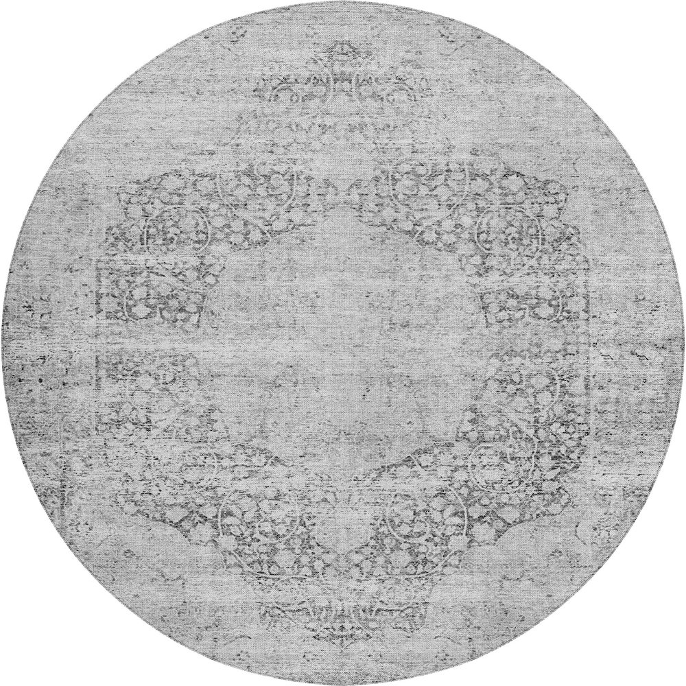 Indoor/Outdoor Karaj Gray 8' x 8' Round Rug. Picture 1