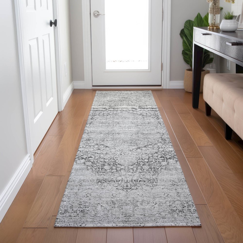 Indoor/Outdoor Karaj Gray 2'3" x 7'6" Runner Rug. Picture 5