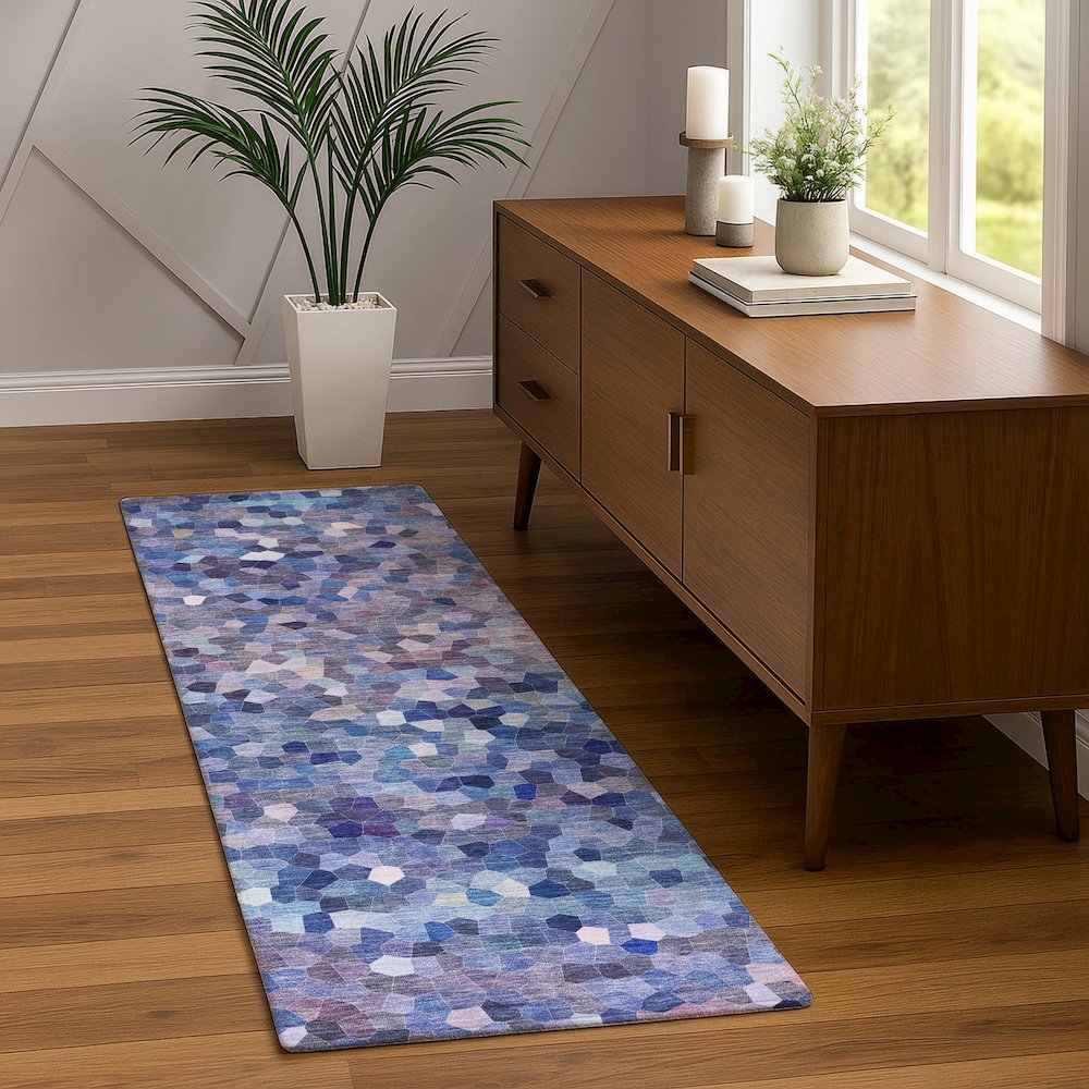Luxury Washable Indoor/Outdoor Kaleidoscope KL1 Blue 2'3" x 7'6" Runner Rug. Picture 5