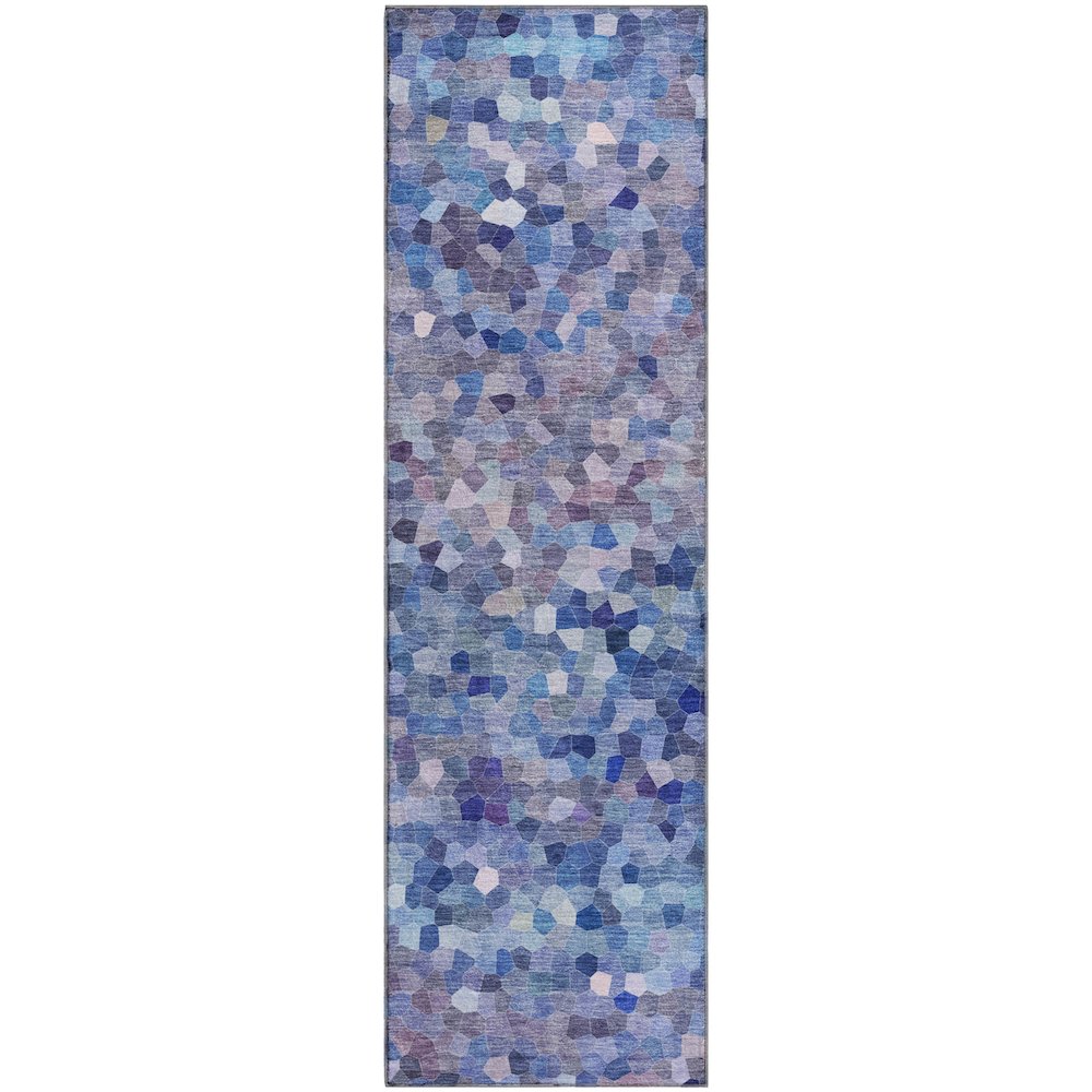 Luxury Washable Indoor/Outdoor Kaleidoscope KL1 Blue 2'3" x 7'6" Runner Rug. Picture 1