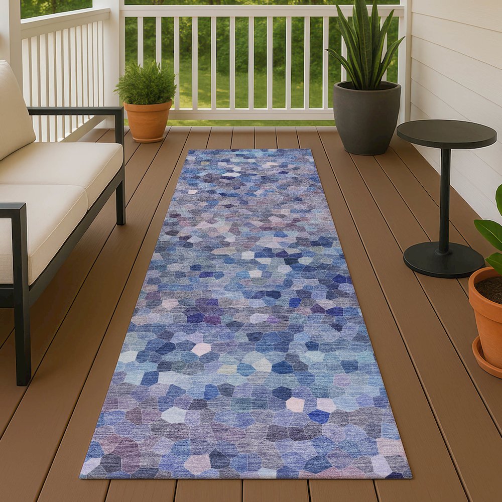 Luxury Washable Indoor/Outdoor Kaleidoscope KL1 Blue 2'3" x 7'6" Runner Rug. Picture 6