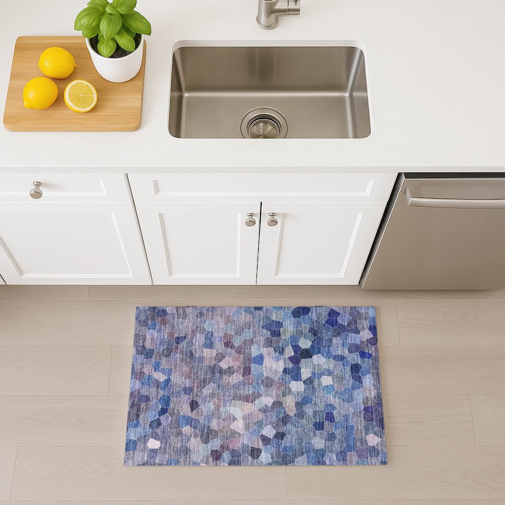 Luxury Washable Indoor/Outdoor Kaleidoscope KL1 Blue 1'8" x 2'6" Rug. Picture 5