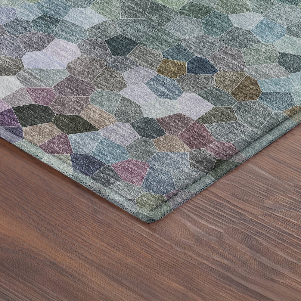 Luxury Washable Indoor/Outdoor Kaleidoscope KL1 Green 1'8" x 2'6" Rug. Picture 2