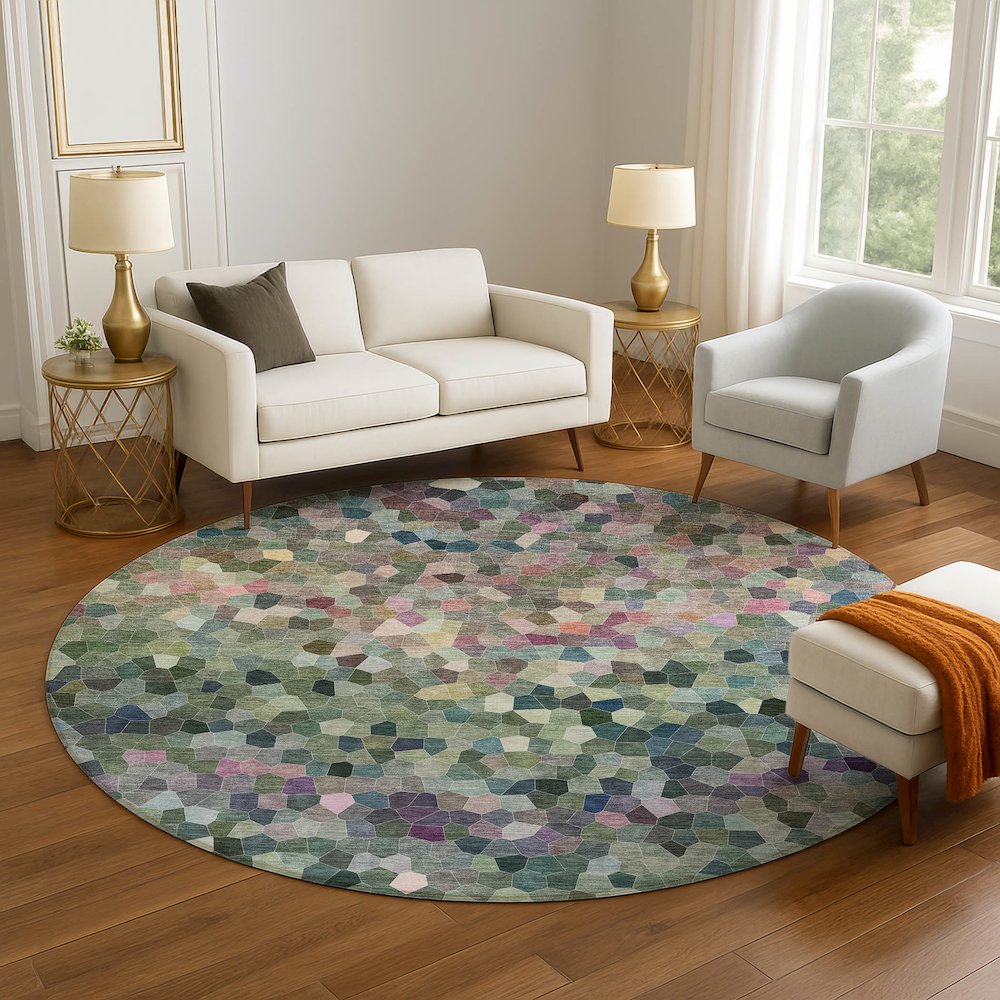 Luxury Washable Indoor/Outdoor Kaleidoscope KL1 Green 8' x 8'. Picture 5