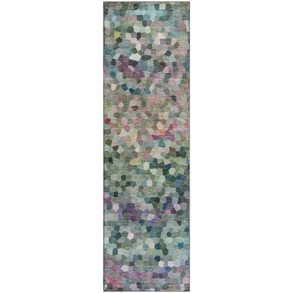 Luxury Washable Indoor/Outdoor Kaleidoscope KL1 Green 2'3" x 7'6" Runner Rug. Picture 1