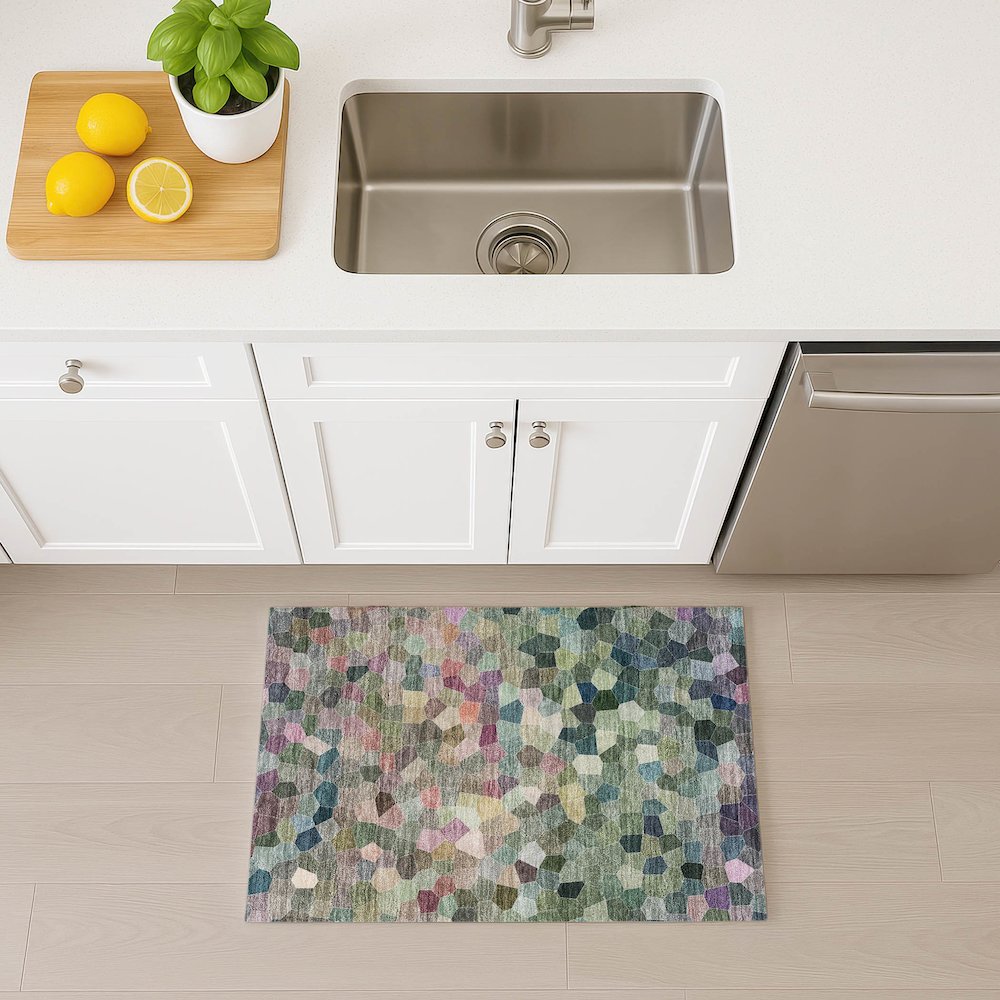 Luxury Washable Indoor/Outdoor Kaleidoscope KL1 Green 1'8" x 2'6" Rug. Picture 5