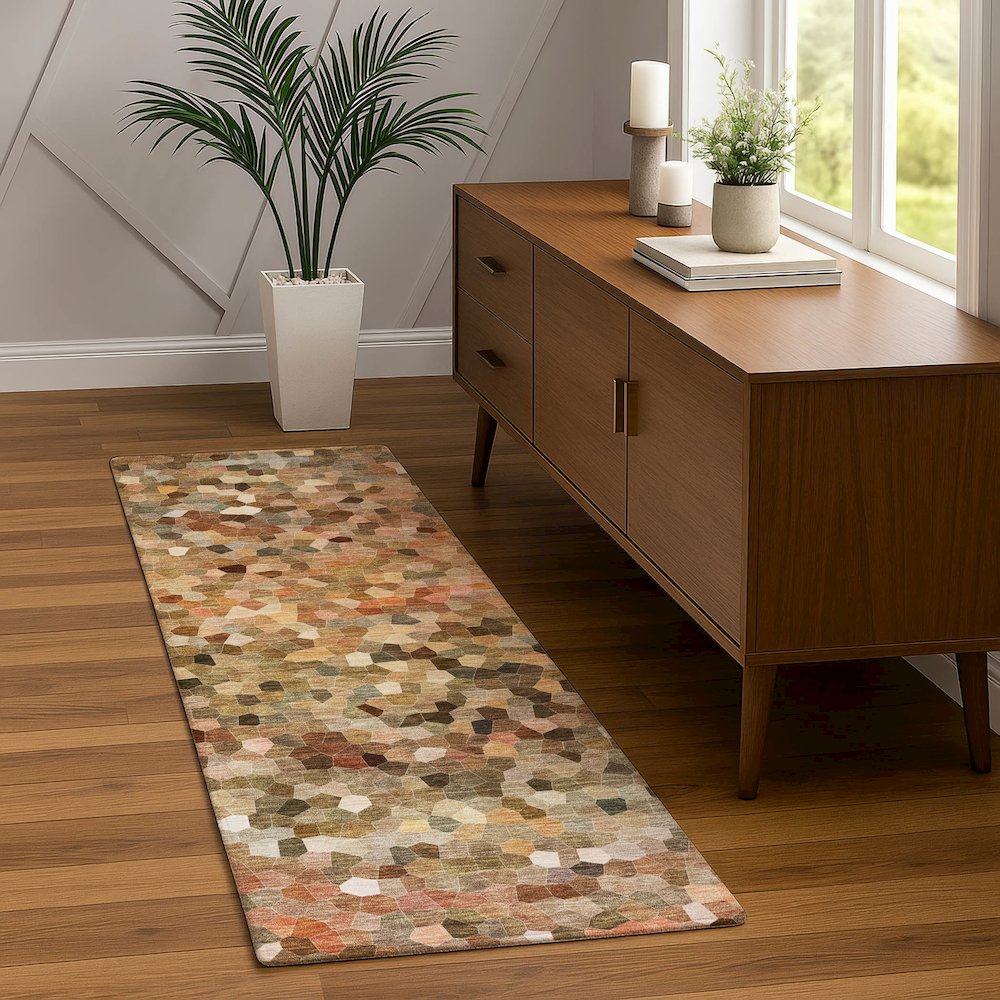 Luxury Washable Indoor/Outdoor Kaleidoscope KL1 Orange 2'3" x 7'6" Runner Rug. Picture 5