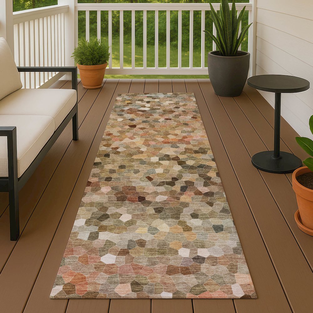 Luxury Washable Indoor/Outdoor Kaleidoscope KL1 Orange 2'3" x 7'6" Runner Rug. Picture 6