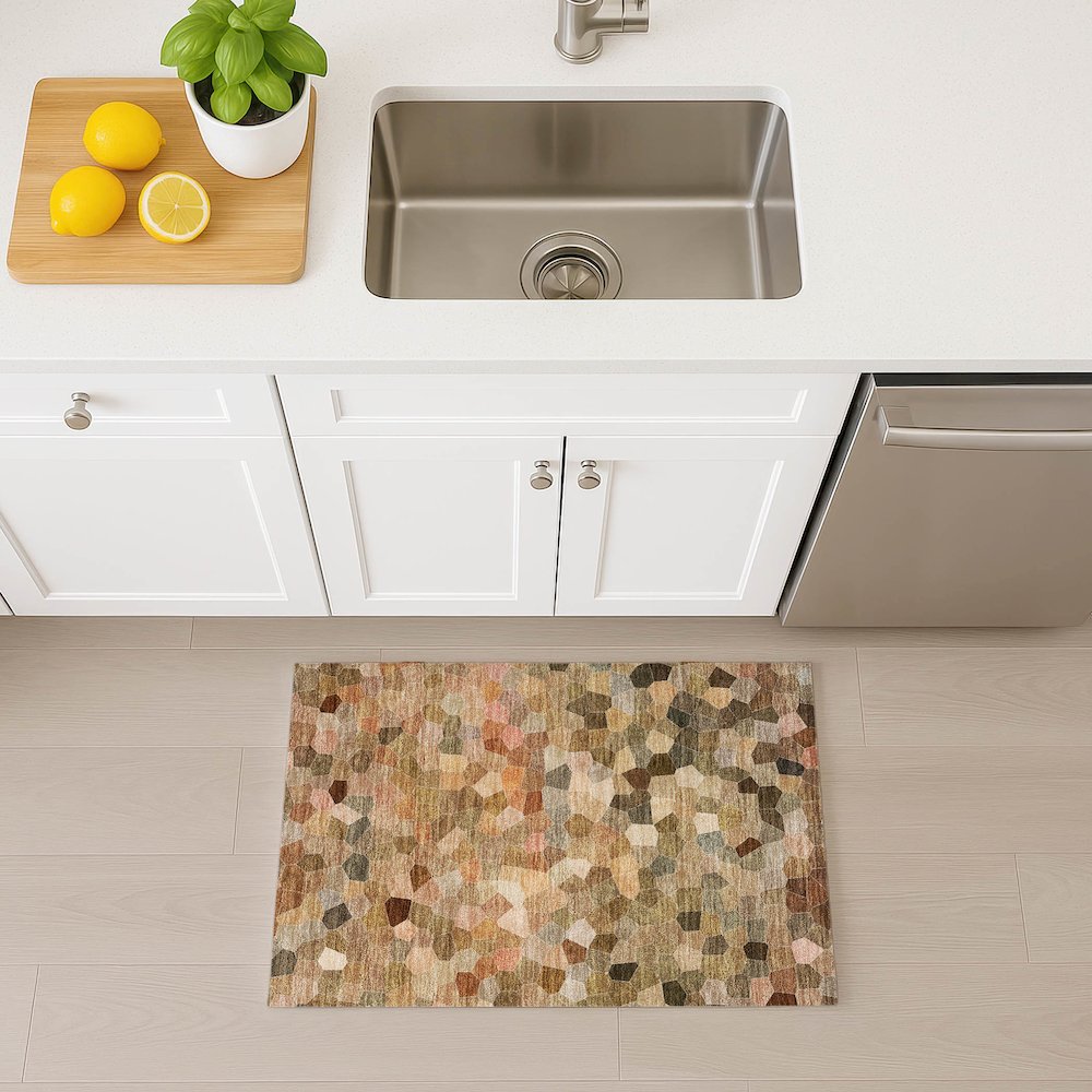 Luxury Washable Indoor/Outdoor Kaleidoscope KL1 Orange 1'8" x 2'6" Rug. Picture 5