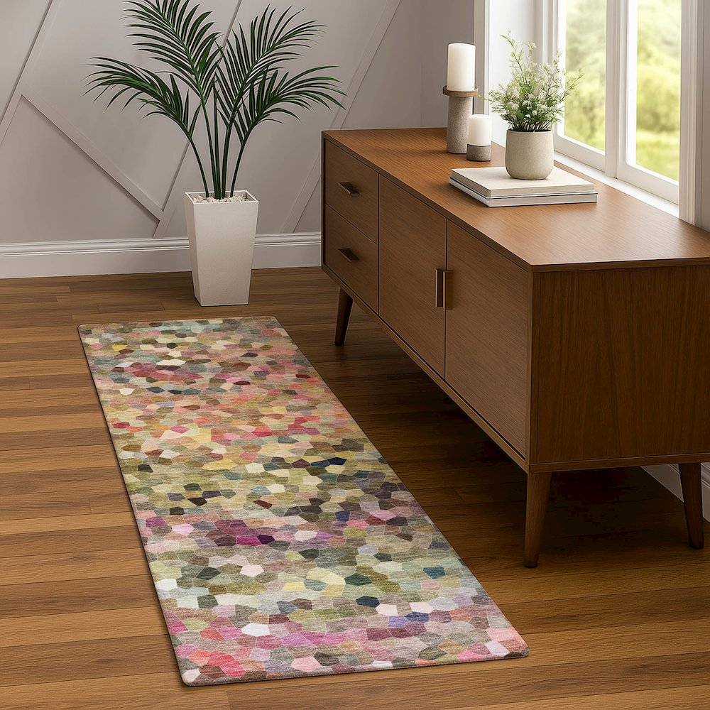 Luxury Washable Indoor/Outdoor Kaleidoscope KL1 Multi 2'3" x 7'6" Runner Rug. Picture 5