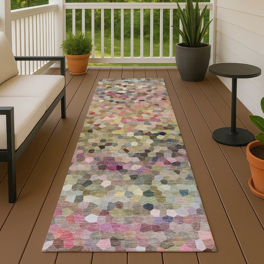 Luxury Washable Indoor/Outdoor Kaleidoscope KL1 Multi 2'3" x 7'6" Runner Rug. Picture 6