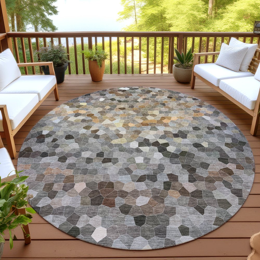 Luxury Washable Indoor/Outdoor Kaleidoscope KL1 Gray 8' x 8'. Picture 6