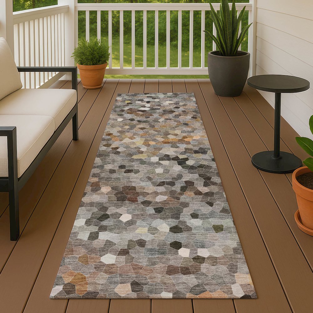 Luxury Washable Indoor/Outdoor Kaleidoscope KL1 Gray 2'3" x 7'6" Runner Rug. Picture 6