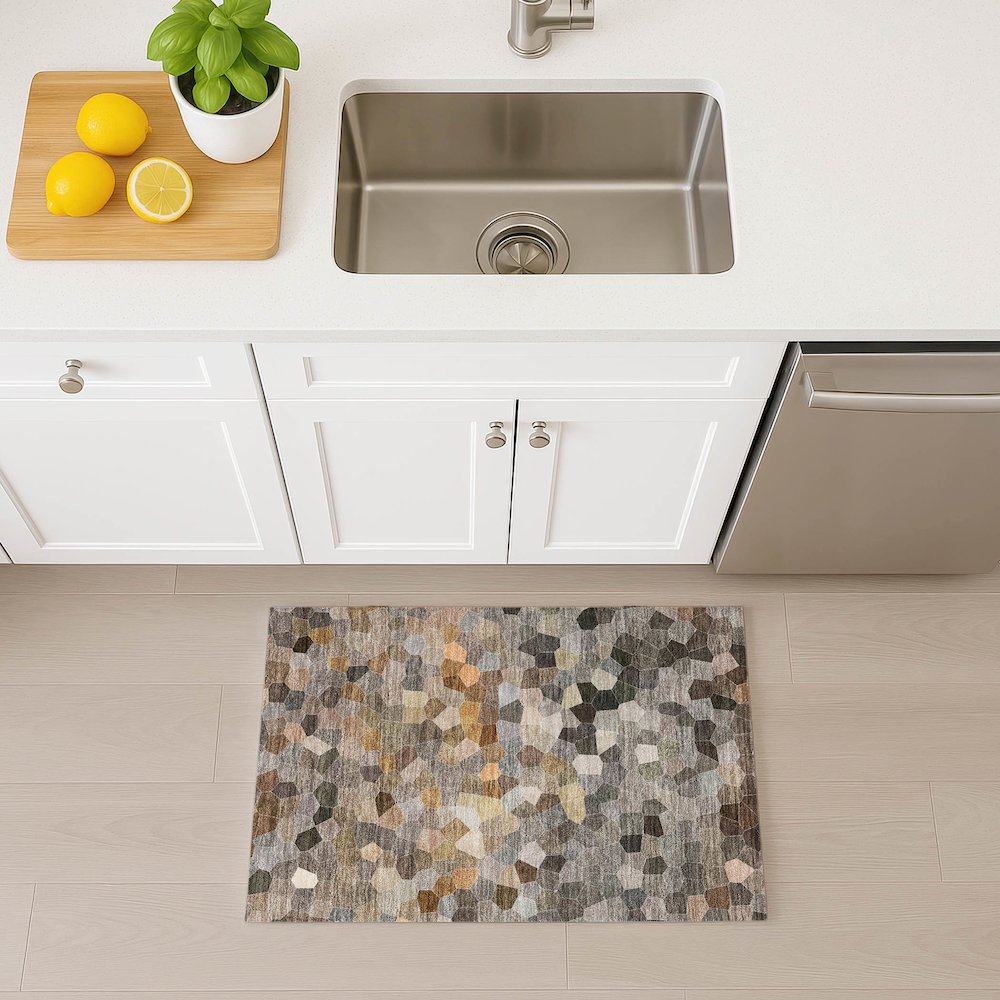 Luxury Washable Indoor/Outdoor Kaleidoscope KL1 Gray 1'8" x 2'6" Rug. Picture 5