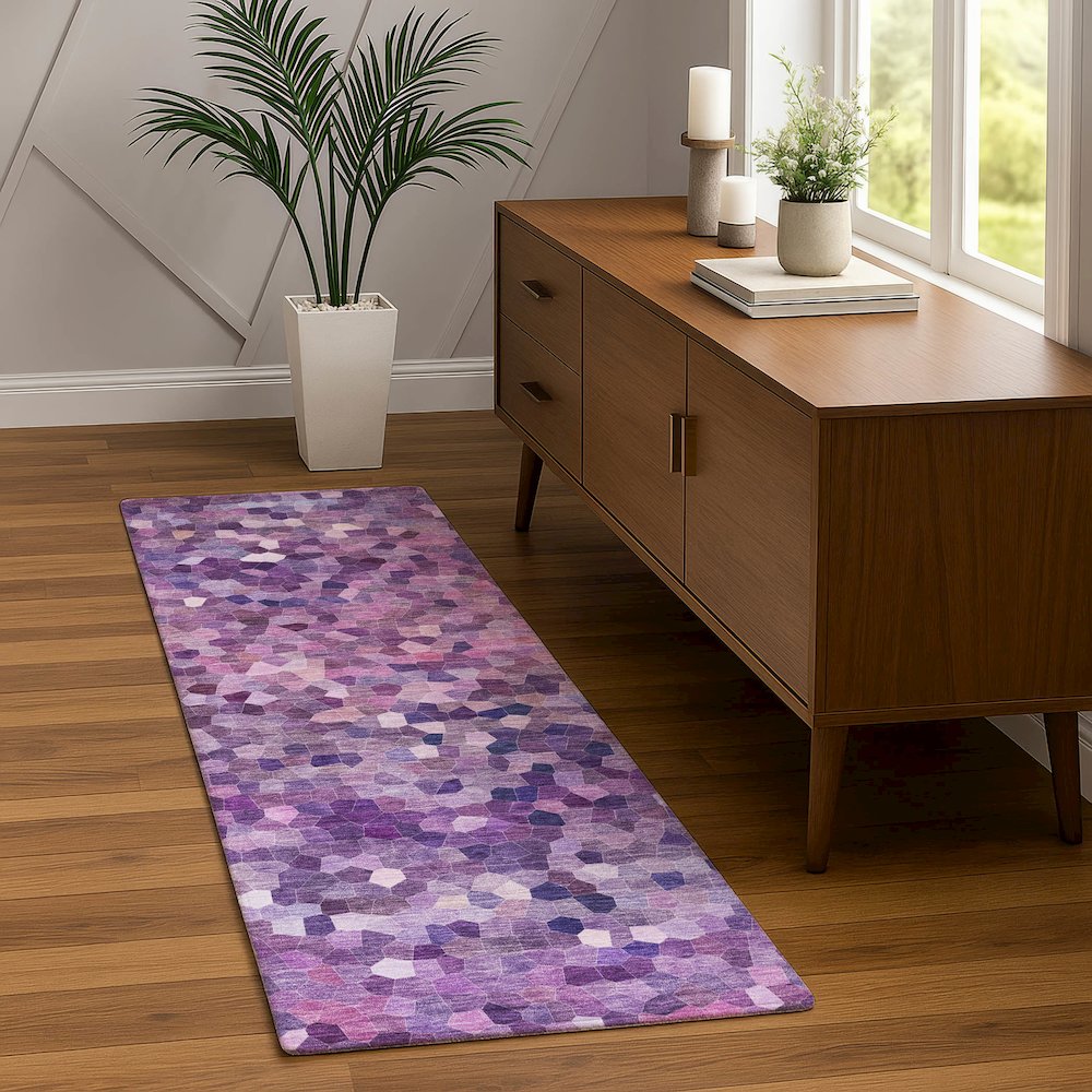 Luxury Washable Indoor/Outdoor Kaleidoscope KL1 Purple 2'3" x 7'6" Runner Rug. Picture 5