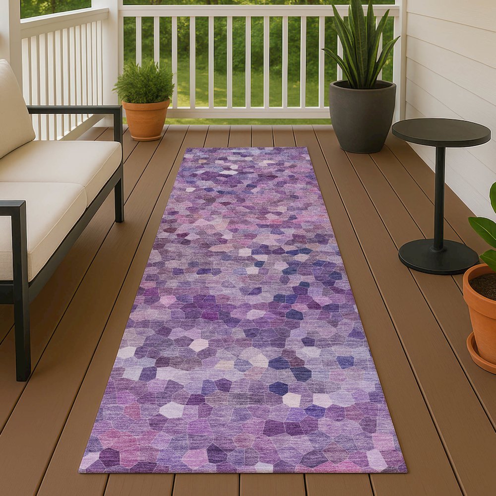 Luxury Washable Indoor/Outdoor Kaleidoscope KL1 Purple 2'3" x 7'6" Runner Rug. Picture 6