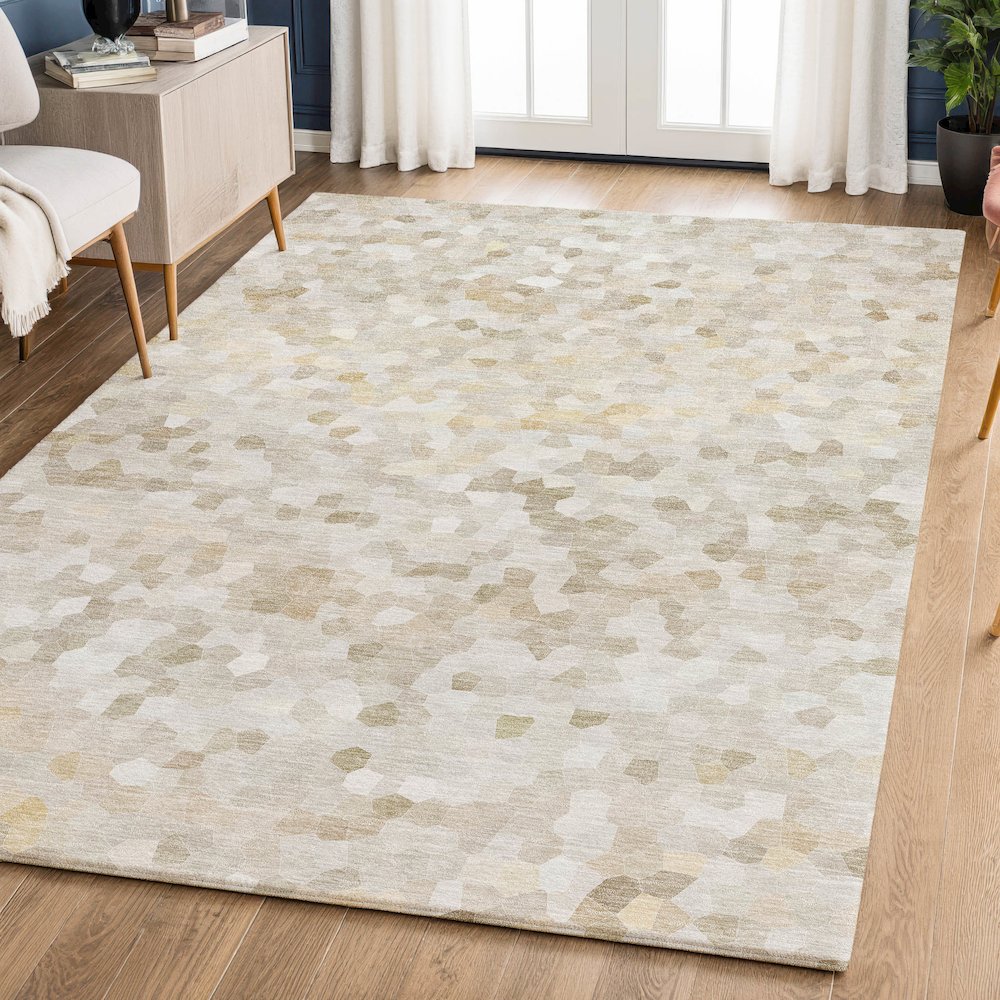Luxury Washable Indoor/Outdoor Kaleidoscope KL1 Ivory 2'6" x 3'10" Rug. Picture 5