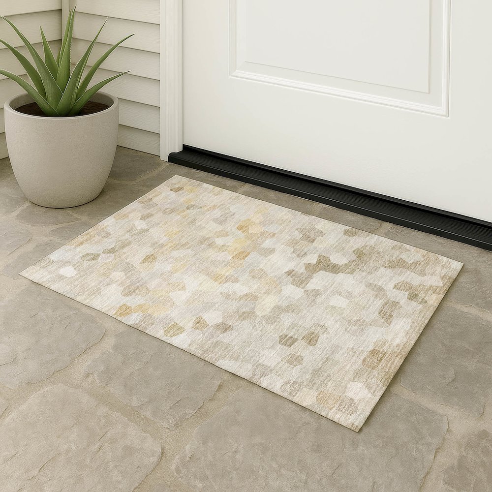 Luxury Washable Indoor/Outdoor Kaleidoscope KL1 Ivory 1'8" x 2'6" Rug. Picture 6