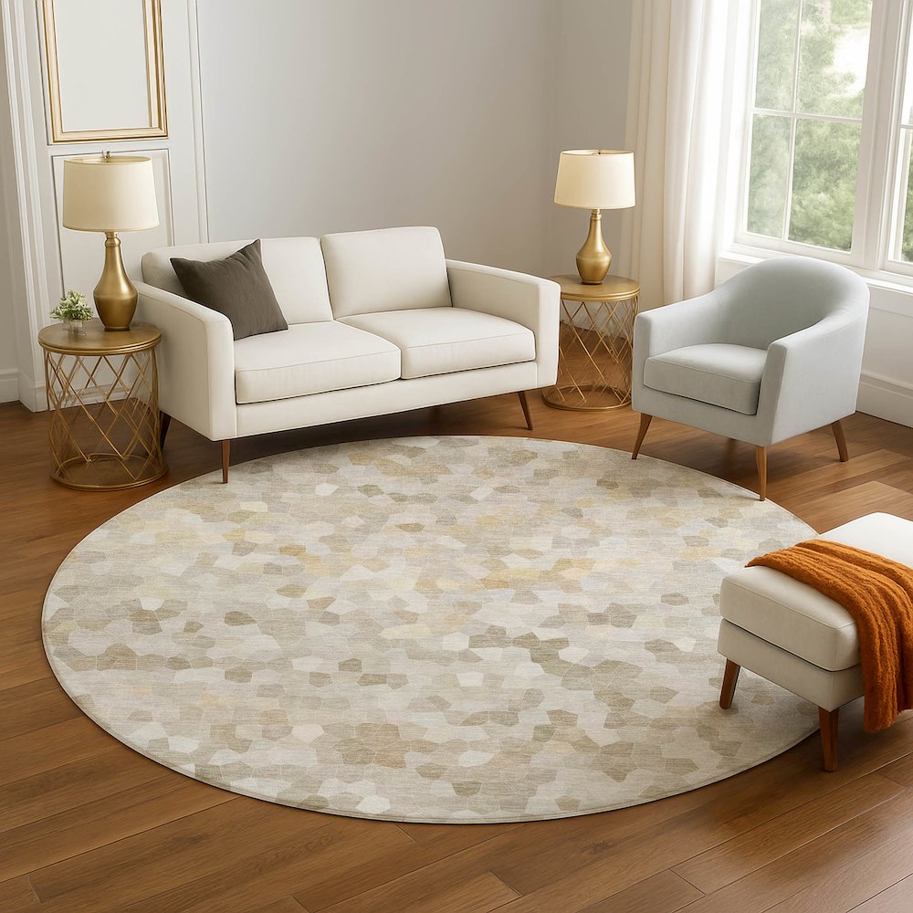 Luxury Washable Indoor/Outdoor Kaleidoscope KL1 Ivory 8' x 8'. Picture 5