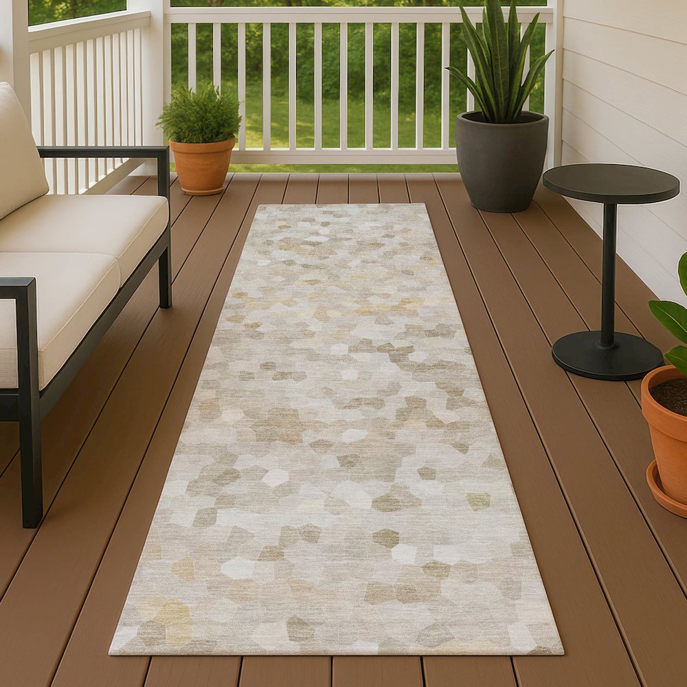 Luxury Washable Indoor/Outdoor Kaleidoscope KL1 Ivory 2'3" x 7'6" Runner Rug. Picture 6