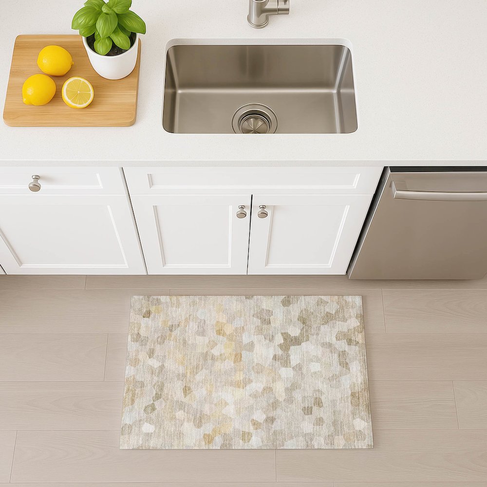 Luxury Washable Indoor/Outdoor Kaleidoscope KL1 Ivory 1'8" x 2'6" Rug. Picture 5