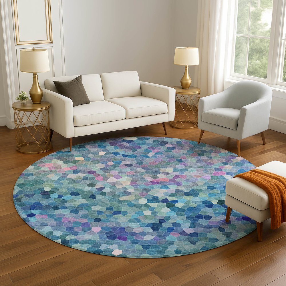 Luxury Washable Indoor/Outdoor Kaleidoscope KL1 Teal 8' x 8'. Picture 5