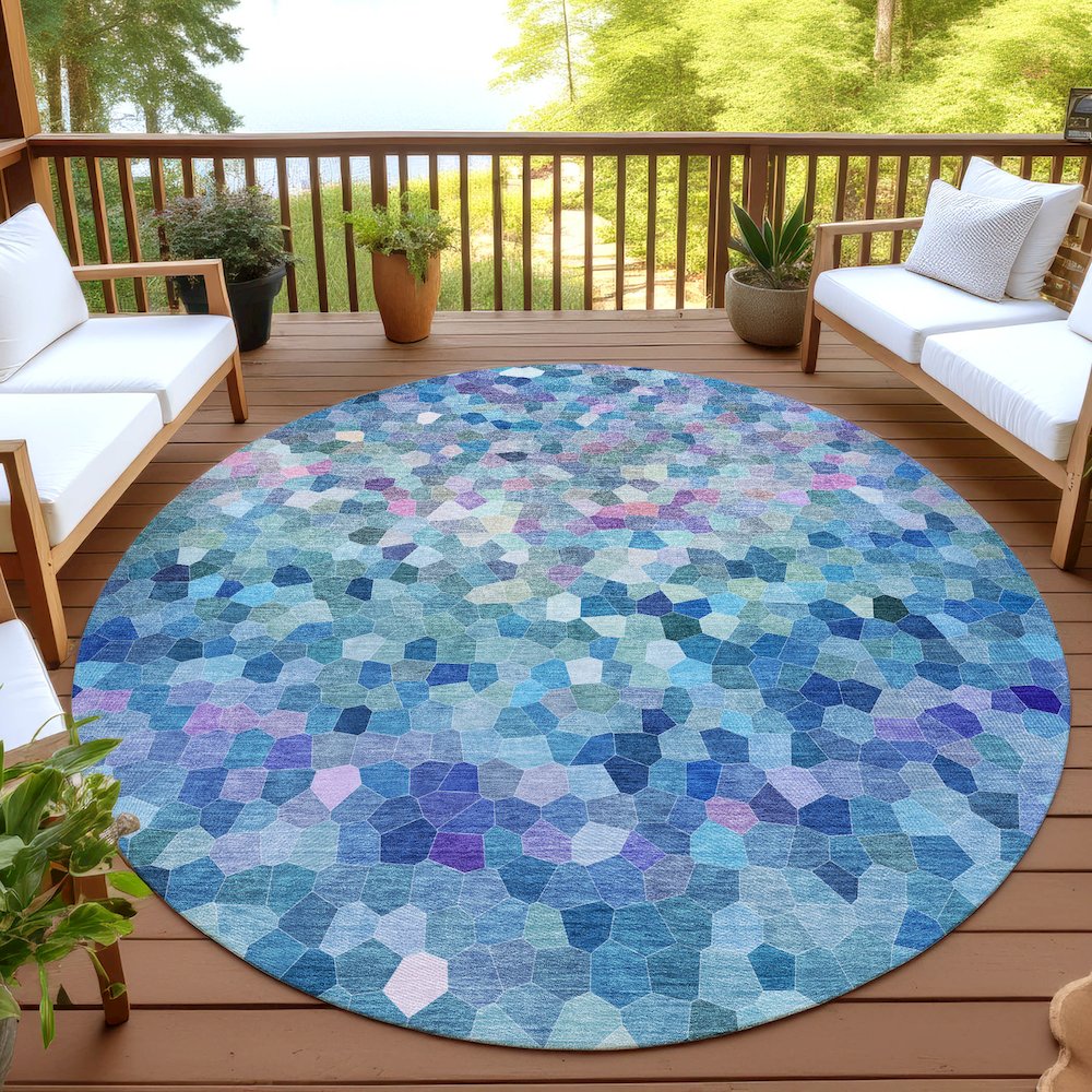 Luxury Washable Indoor/Outdoor Kaleidoscope KL1 Teal 8' x 8'. Picture 6