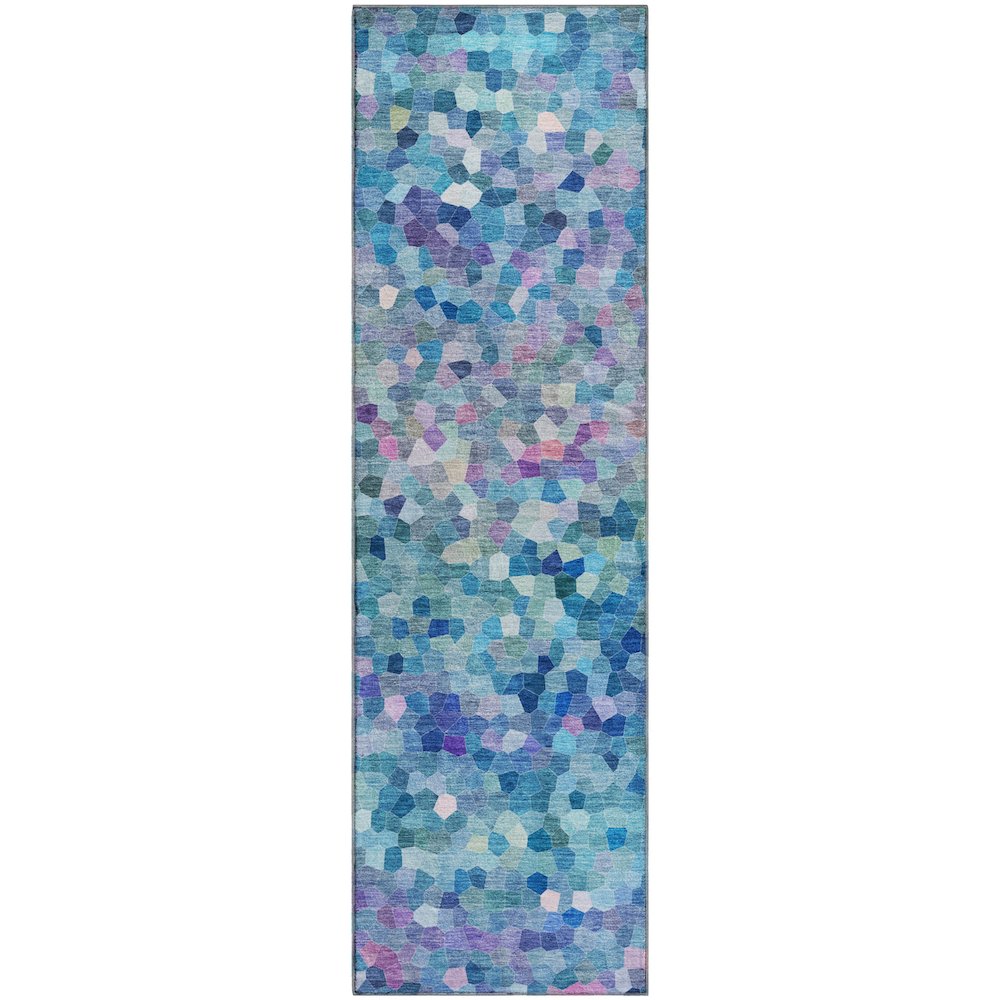 Luxury Washable Indoor/Outdoor Kaleidoscope KL1 Teal 2'3" x 7'6" Runner Rug. Picture 1