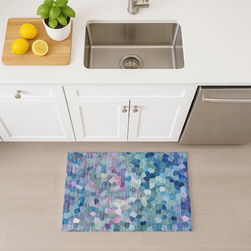 Luxury Washable Indoor/Outdoor Kaleidoscope KL1 Teal 1'8" x 2'6" Rug. Picture 5