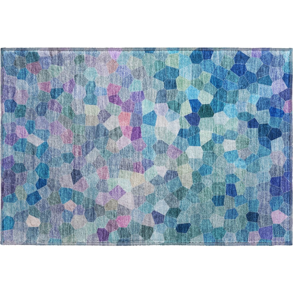 Luxury Washable Indoor/Outdoor Kaleidoscope KL1 Teal 1'8" x 2'6" Rug. Picture 1