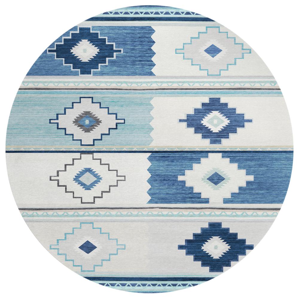 Indoor/Outdoor Sonora ASO31 Blue Washable 8' x 8' Round Rug. Picture 1