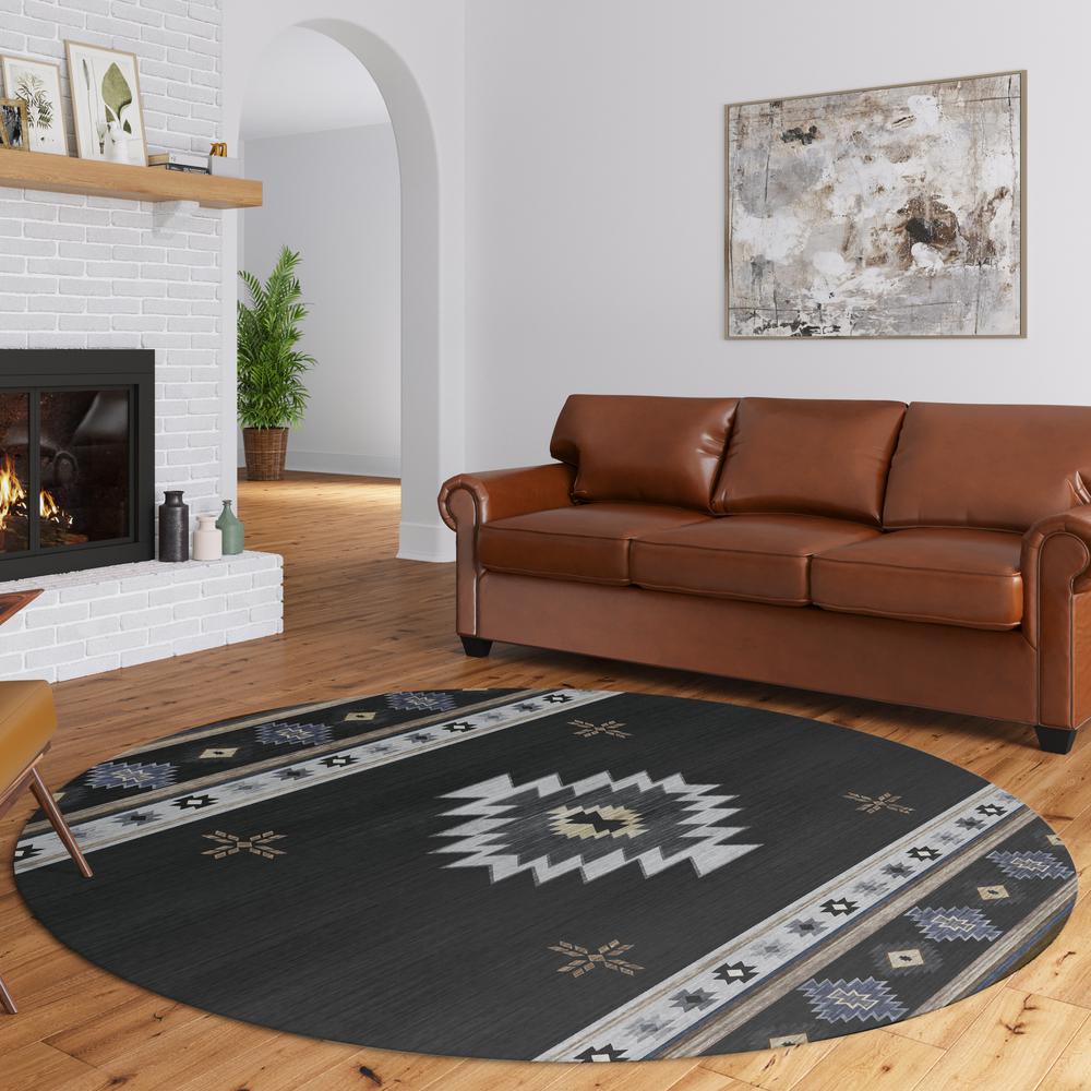 Indoor/Outdoor Sonora ASO34 Midnight Washable 8' x 8' Round Rug. Picture 8
