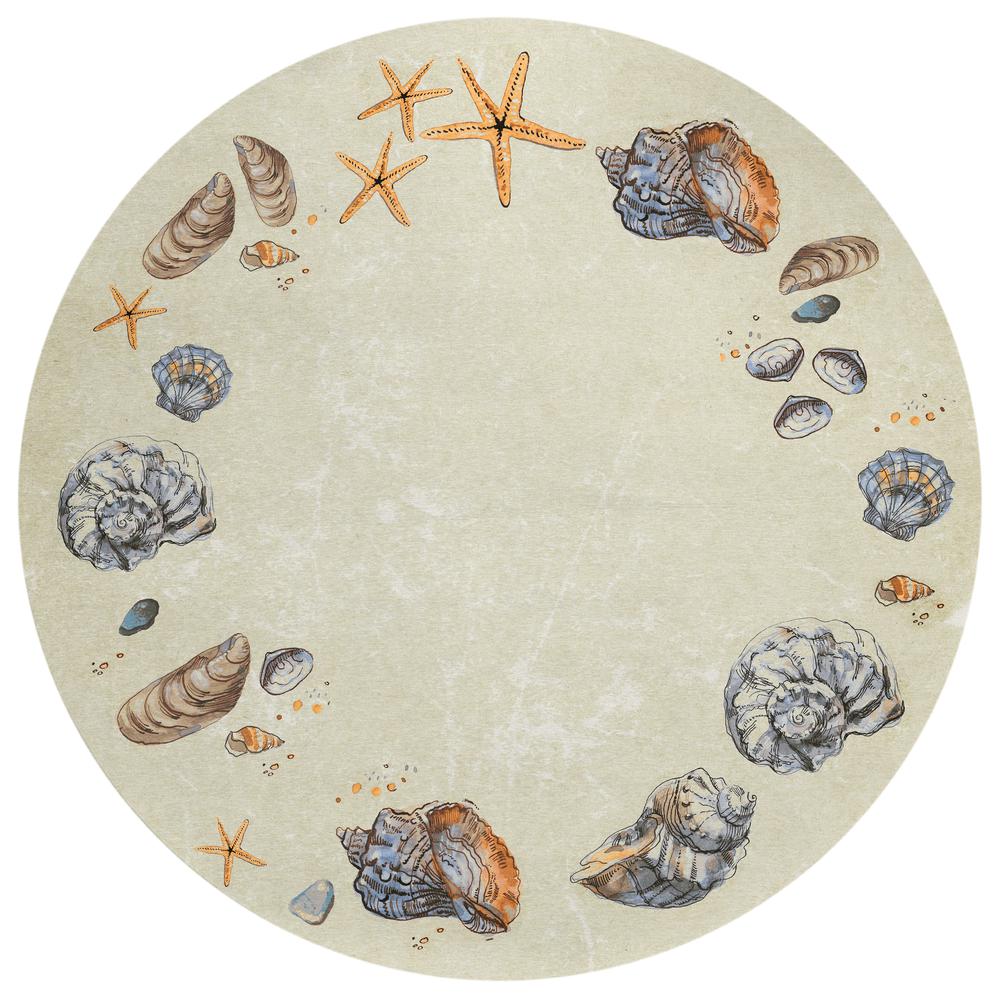 Indoor/Outdoor Surfside ASR39 Oyster Washable 8' x 8' Round Rug. Picture 1