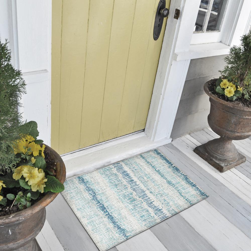 Rylee Blue Transitional Striped 1'8" x 2'6" Accent Rug Blue ARY34. Picture 1