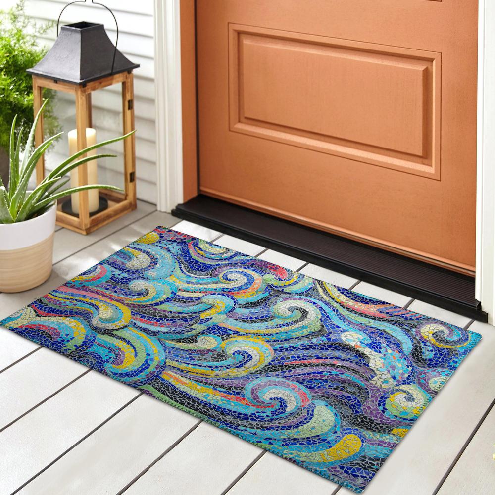 Indoor/Outdoor Surfside ASR44 Ocean Washable 1'8" x 2'6" Rug. Picture 2