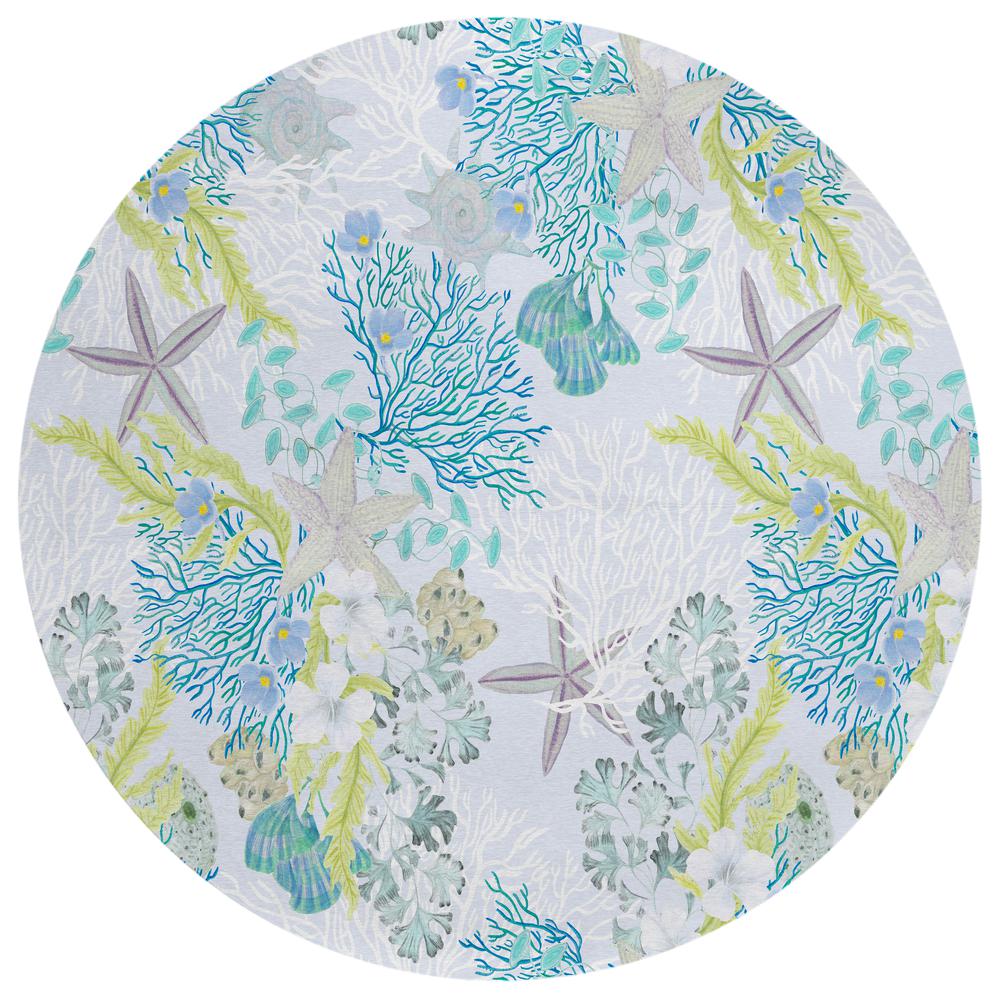 Indoor/Outdoor Surfside ASR31 Aqua Washable 8' x 8' Round Rug. Picture 1