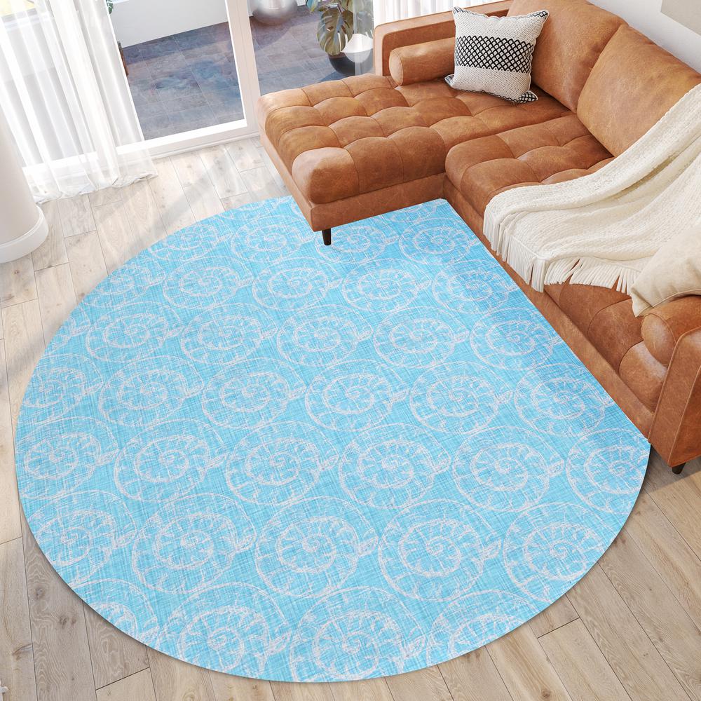 Indoor/Outdoor Surfside ASR41 Aqua Washable 8' x 8' Round Rug. Picture 2