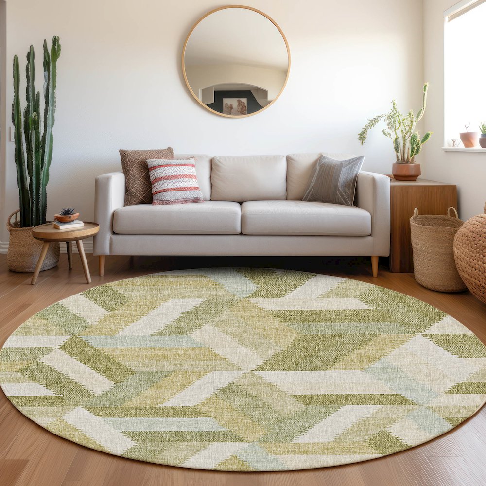 Luxury Washable Lorenzo Aloe 8' x 8' Round Rug. Picture 5