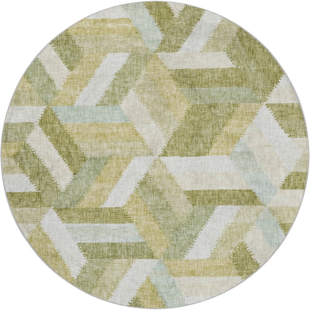 Luxury Washable Lorenzo Aloe 8' x 8' Round Rug. Picture 1