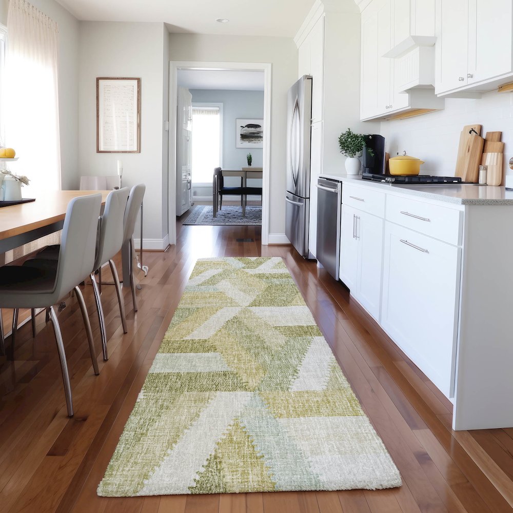 Luxury Washable Lorenzo Aloe 2'3" x 7'6" Runner Rug. Picture 5