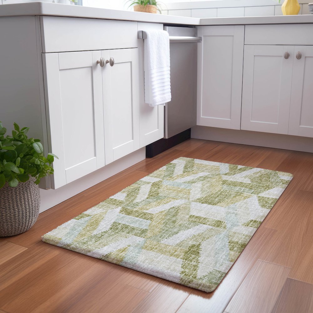 Luxury Washable Lorenzo Aloe 1'8" x 2'6" Rug. Picture 5