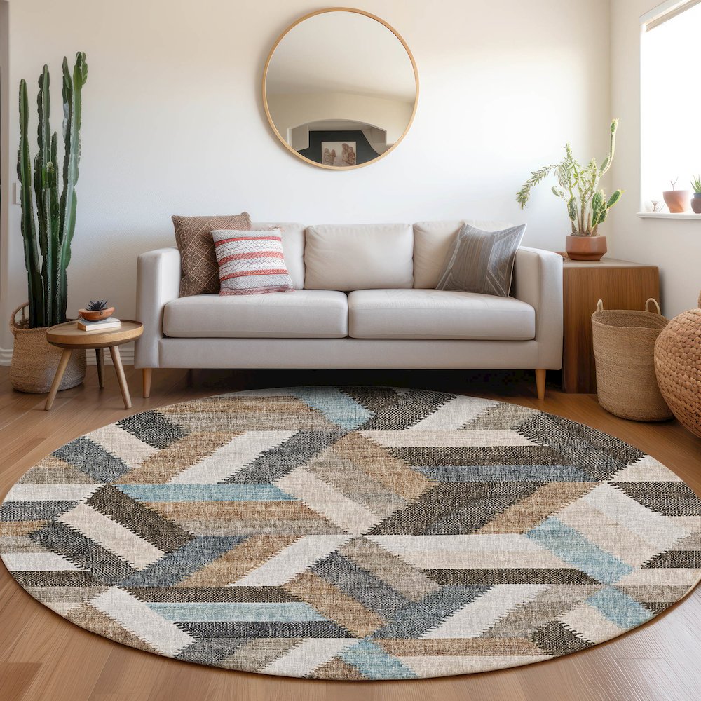 Luxury Washable Lorenzo Brown 8' x 8' Round Rug. Picture 5