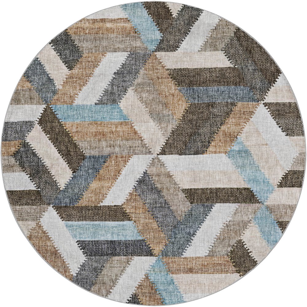 Luxury Washable Lorenzo Brown 8' x 8' Round Rug. Picture 1