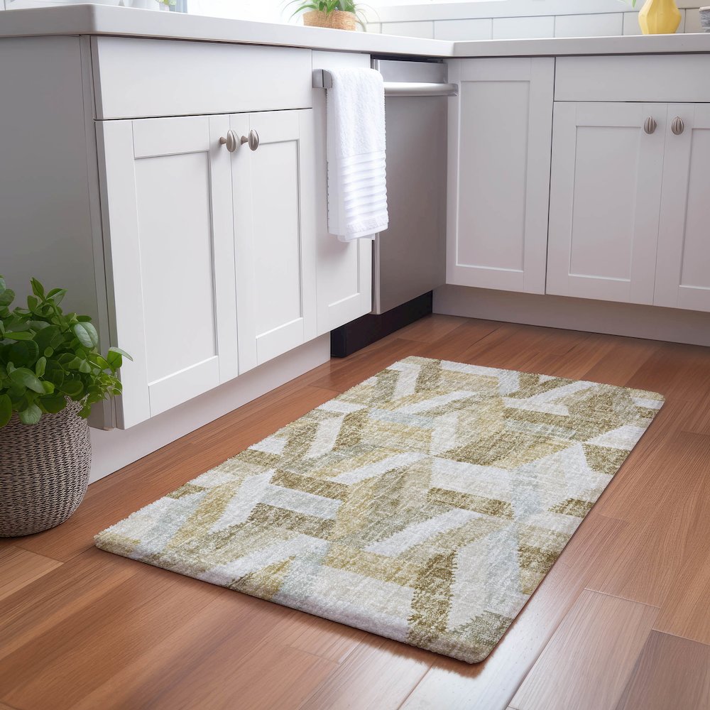 Luxury Washable Lorenzo Tan 1'8" x 2'6" Rug. Picture 5